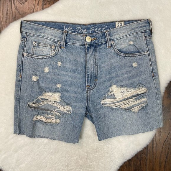 We The Free Pants - We the Free People Denim Shorts 29 Light Wash Blue Distressed Women